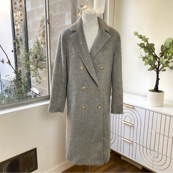 GUESS NWT Textured Wool Blend Double Breasted Coat Light Stone Heather Size S - Picture 5 of 16